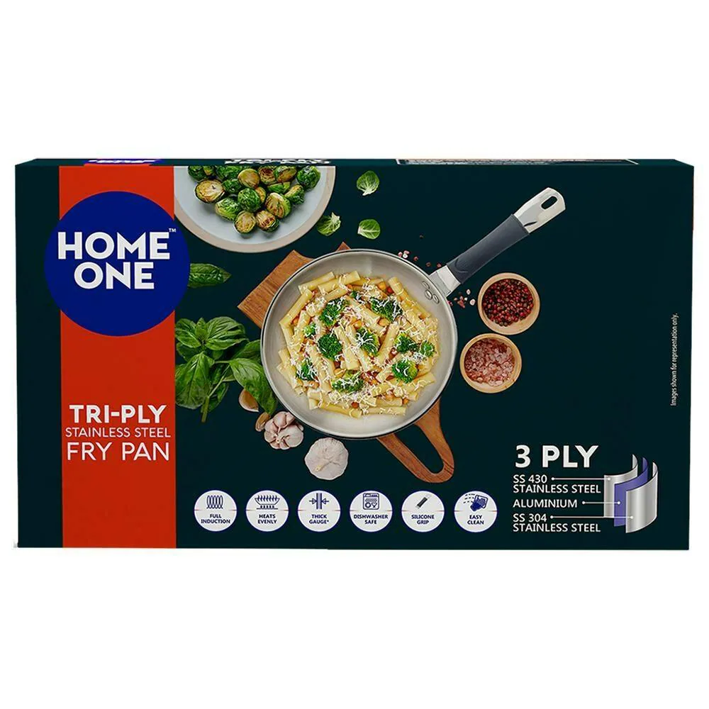 Home One Stainless Steel Triply Silicone Grip Fry Pan 24 cm