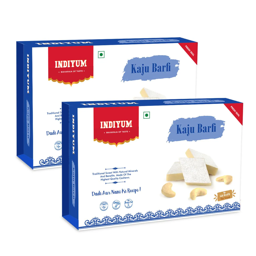 Indiyum Kaju Barfi 400g (200g X 2) (Kaju Katli / Kaju Burfi | Indian Mithai / Festive Sweets Gift Pack / Box | Diwali Sweet Gifts)