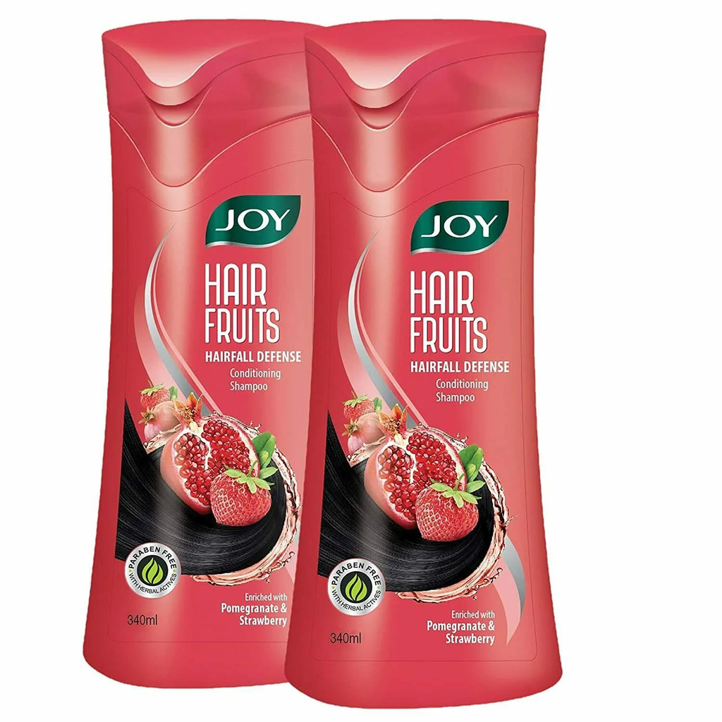 Joy Pomegranate and Strawberry Hairfall Defense Conditioning Paraben Free Shampoo, 340ml (Pack of 2)