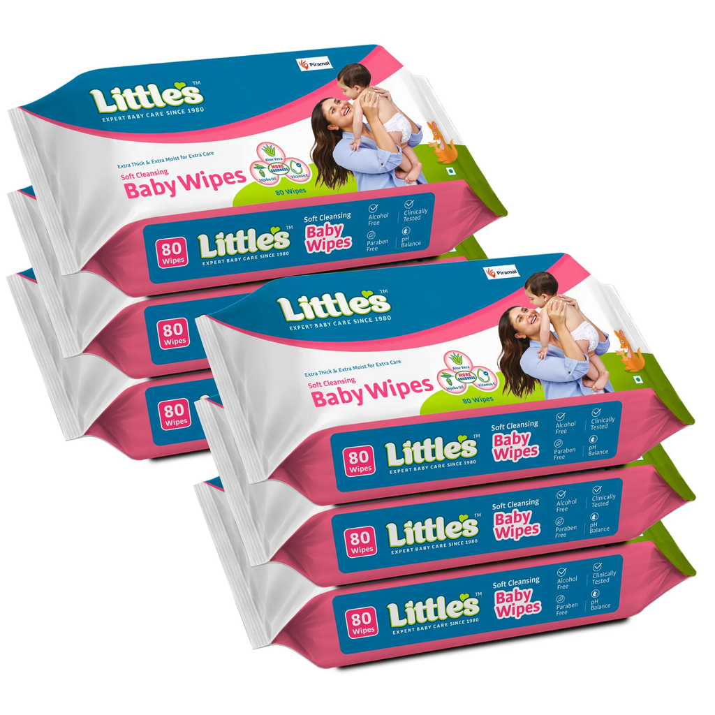 Little's Soft Cleansing Baby Wipes Non-Lid Pack | 80 Wipes | Pack of 6
