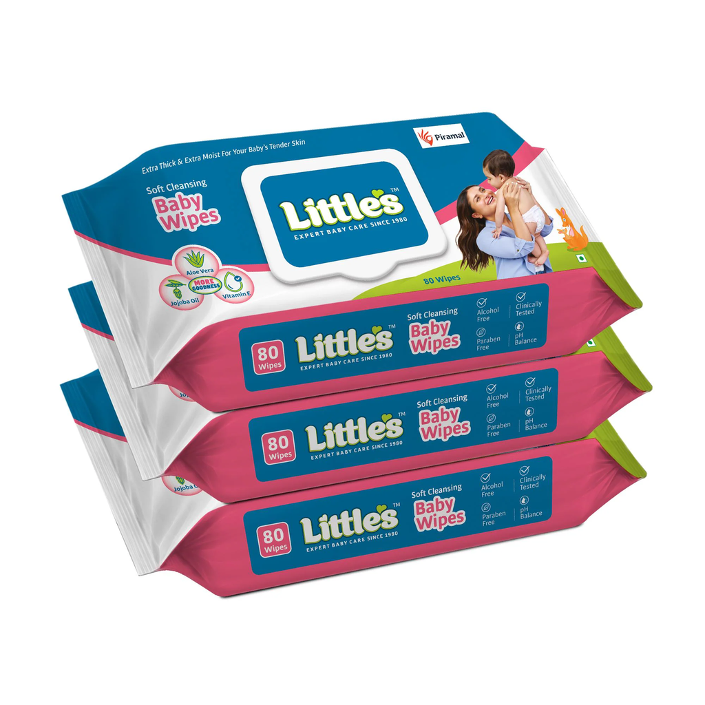 Little's Soft Cleansing Baby Wipes Lid Pack | 80 Wipes | Pack of 3