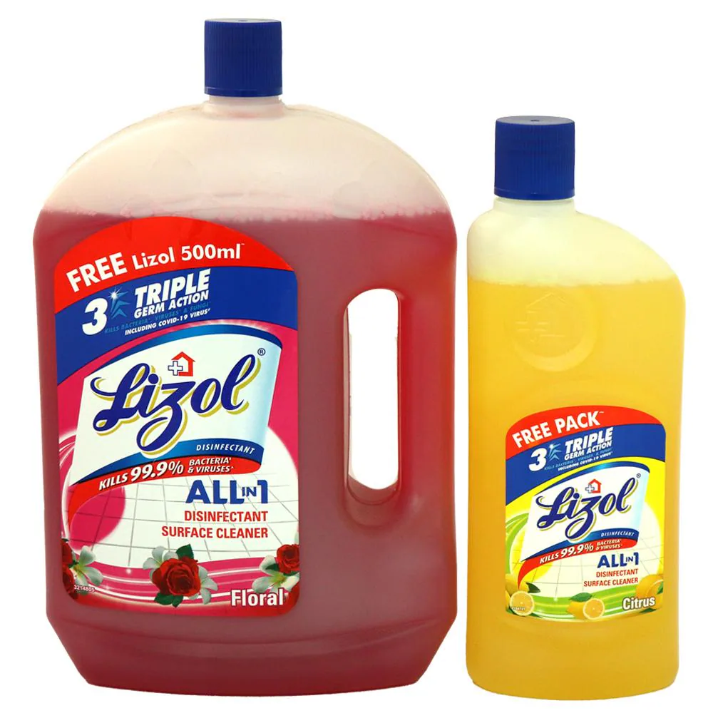 Lizol Floral Disinfectant Surface Cleaner 2 L (500 ml Citrus Lizol Free)