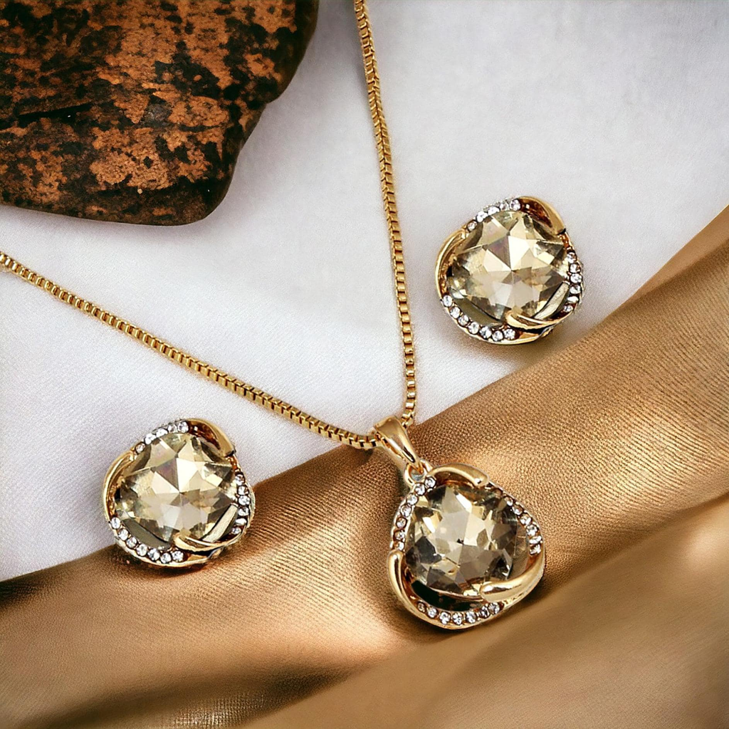 Lucky Jewellery Fashion Pendant Gold Color Stone Necklace Locket With Studs Long Chain Gold Plated Pendants Chains Western Valentine Gifts Birthday For Girls & Women (250-CHL1S-1002B-LCT)