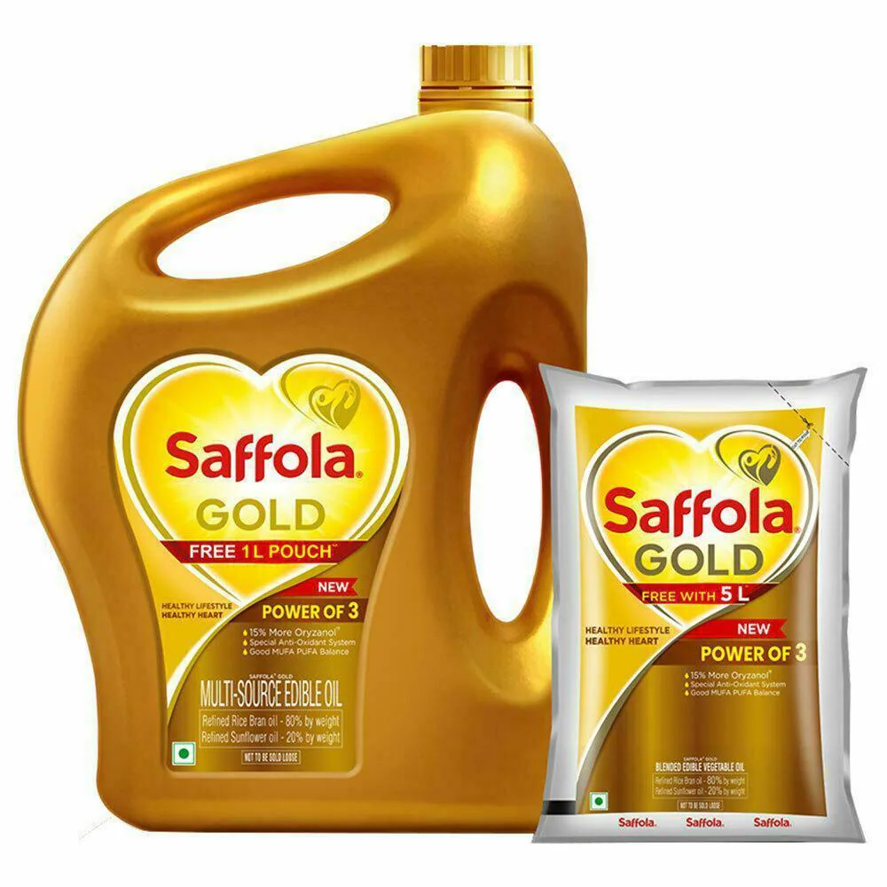 Saffola Gold Multisource Blended Refined Edible Oil 5 L (Can) + 1 L Free (Pouch)