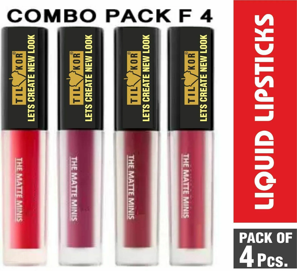 Tilkor Non Transfer Waterproof Longlasting Liquid Matte Mini Lipstick Combo Pack Of 4
