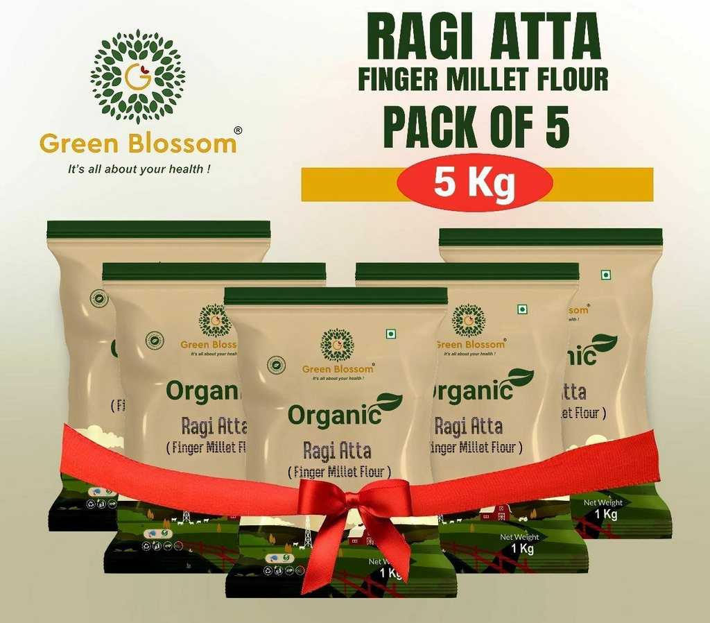 Organic Ragi Atta / Finger Millet Flour - 5 Kg (1 Kg, Pack of 5) I Green Blossom
