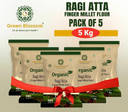 Organic Ragi Atta / Finger Millet Flour - 5 Kg (1 Kg, Pack of 5) I Green Blossom