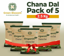 Organic Chana Dal / Split Bengal Gram - 2.5 Kg (500g ,Pack of 5 ) I Green Blossom
