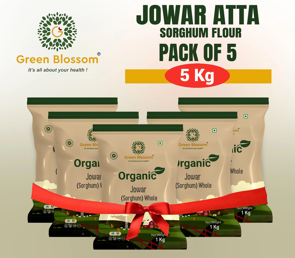 Organic Jowar Atta / Sorghum Flour - 5 Kg (1 Kg, Pack of 5) I Green Blossom