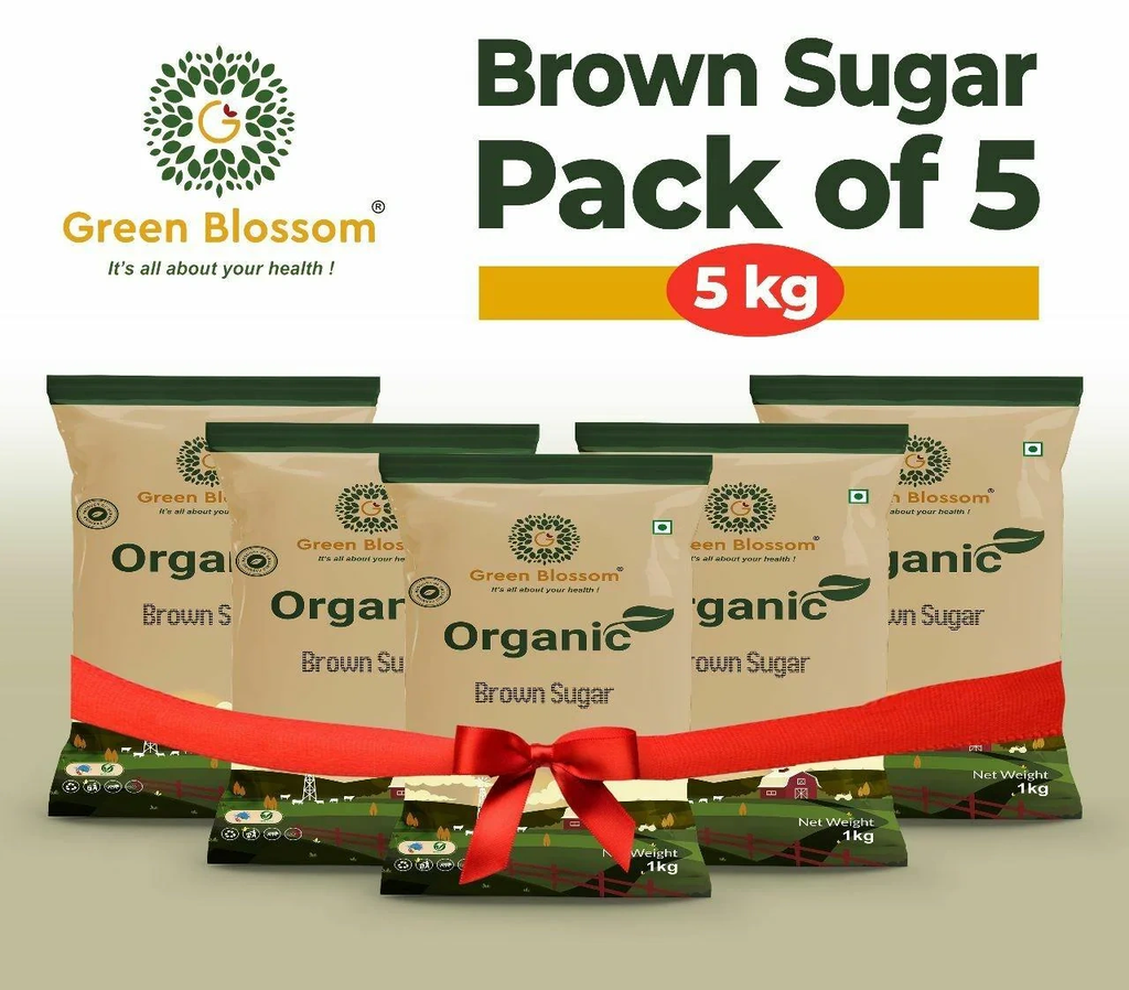Organic Brown Sugar - 5 Kg (1 Kg, Pack of 5) I Green Blossom