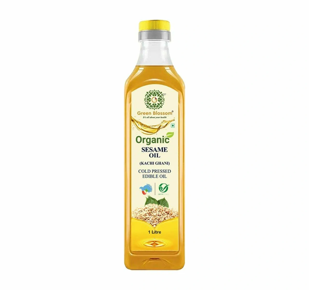 Organic Sesame Oil ( Kachi Ghani) - 1 Ltr (Pack of 1) I Green Blossom