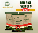 Organic Red Rice - 3 Kg (1 Kg, Pack of 3) I Unpolished I Green Blossom
