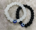 AJS 2pcs Couple Evil Eye Detail Hand Beaded Bracelet Adjustable Wrist band Bracelets (Pack Of -2)