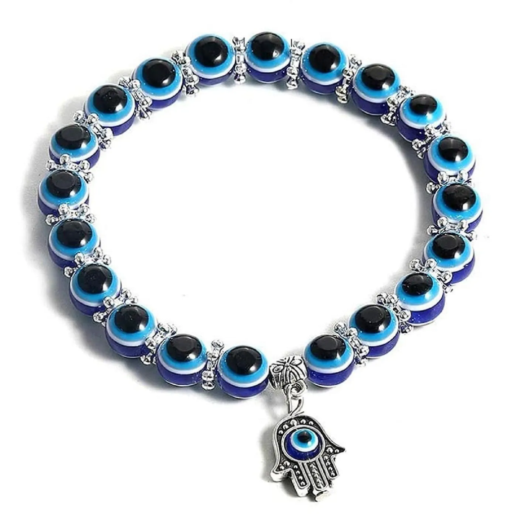 AJS Evil Eye Blue Beaded Charm Stretchable Bracelet Evil Eye for Protection and Blessing Pack Of - 2