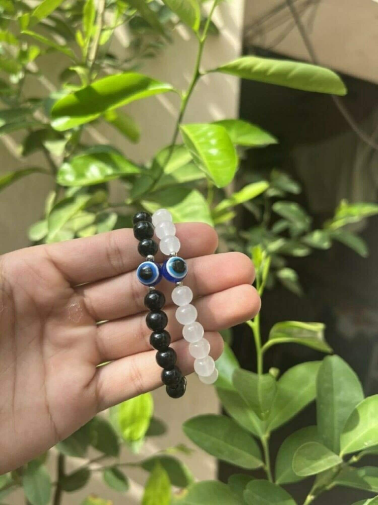 AJS Evil Eye Hand Bracelet for Women and Men Gift Nazar Battu For Your love - 1 black and 1 White