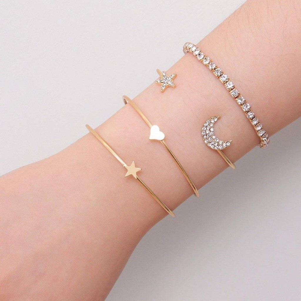 AJS Stylish Crystal Multi layer 4 pcs Set Charm Bracelets for Women and Girls (Pack Of - 4)