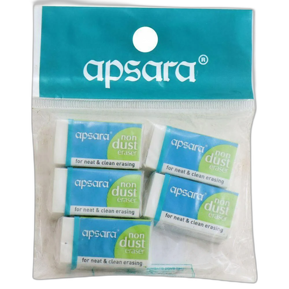 Apsara Non-Dust Regular Eraser (Pack of 5)