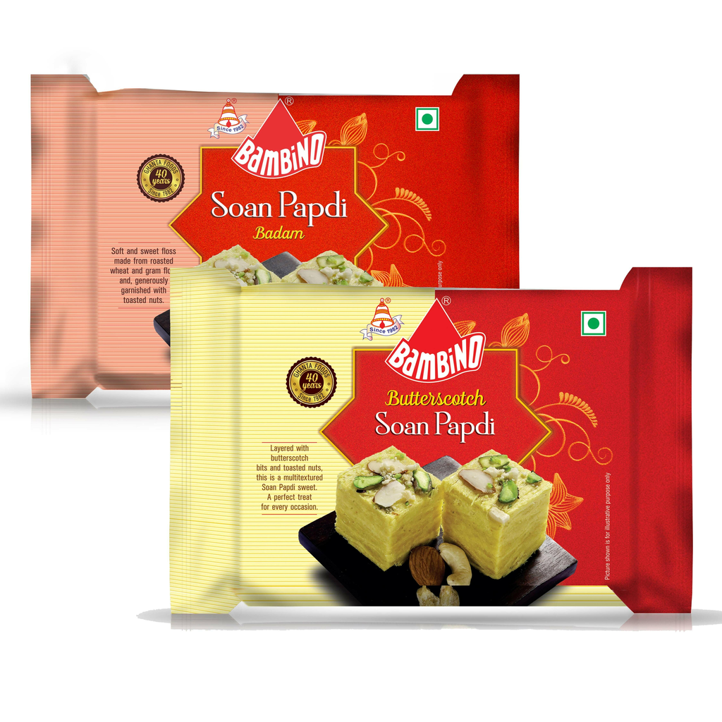 Bambino Soan Papdi Combo Each 200 Gms X Pack of 2 (Badam, Butterscotch)