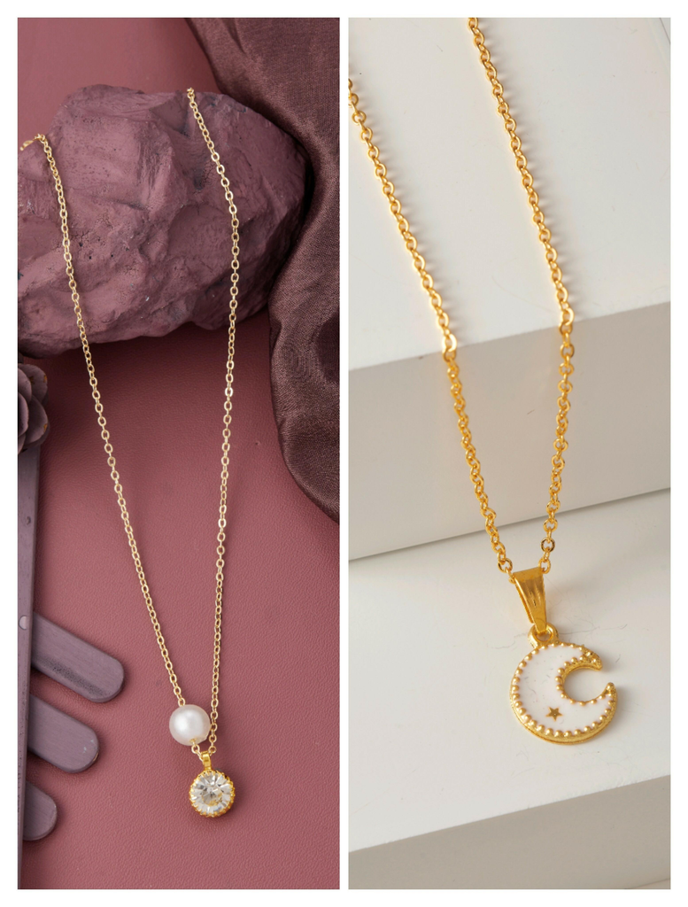 Brandsoon Fashion Embracing Korean Design 18k Gold Plated Pendant and chain for Girls/Women(2 Combo)