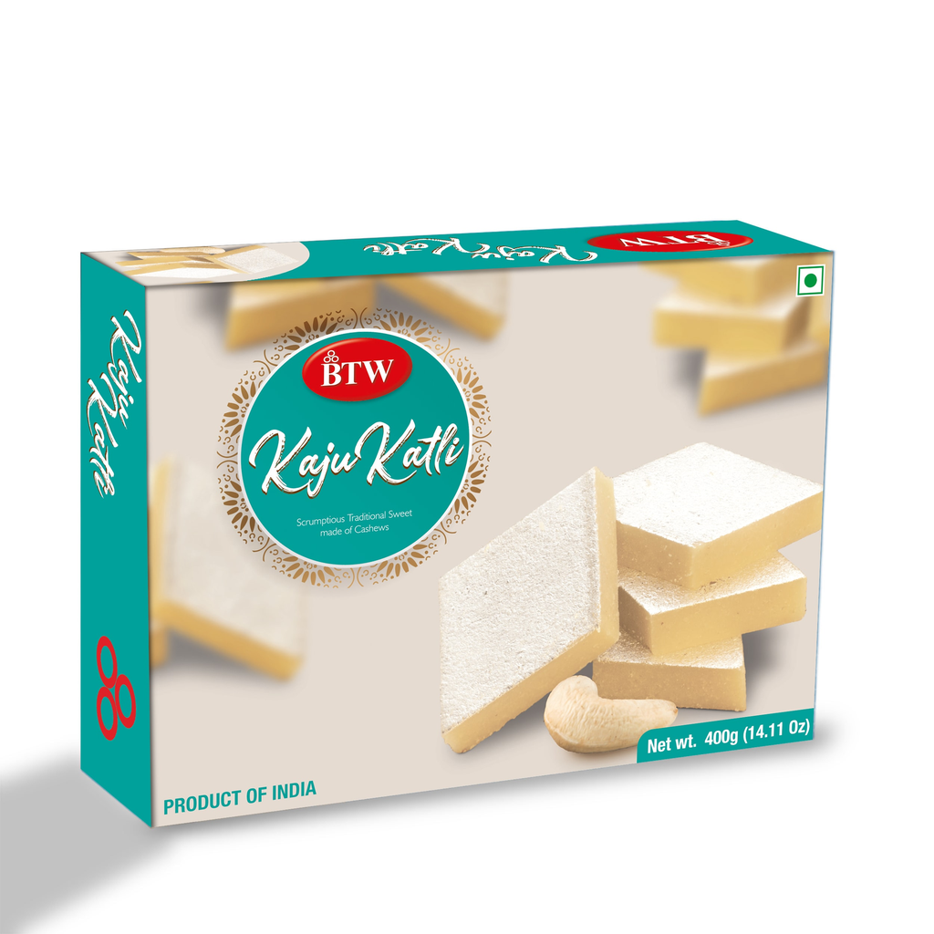 BTW Kaju Katli 400g (Kaju Barfi / Kaju Burfi | Indian Mithai / Festive Sweets Gift Pack / Box | Diwali Sweet Gifts)