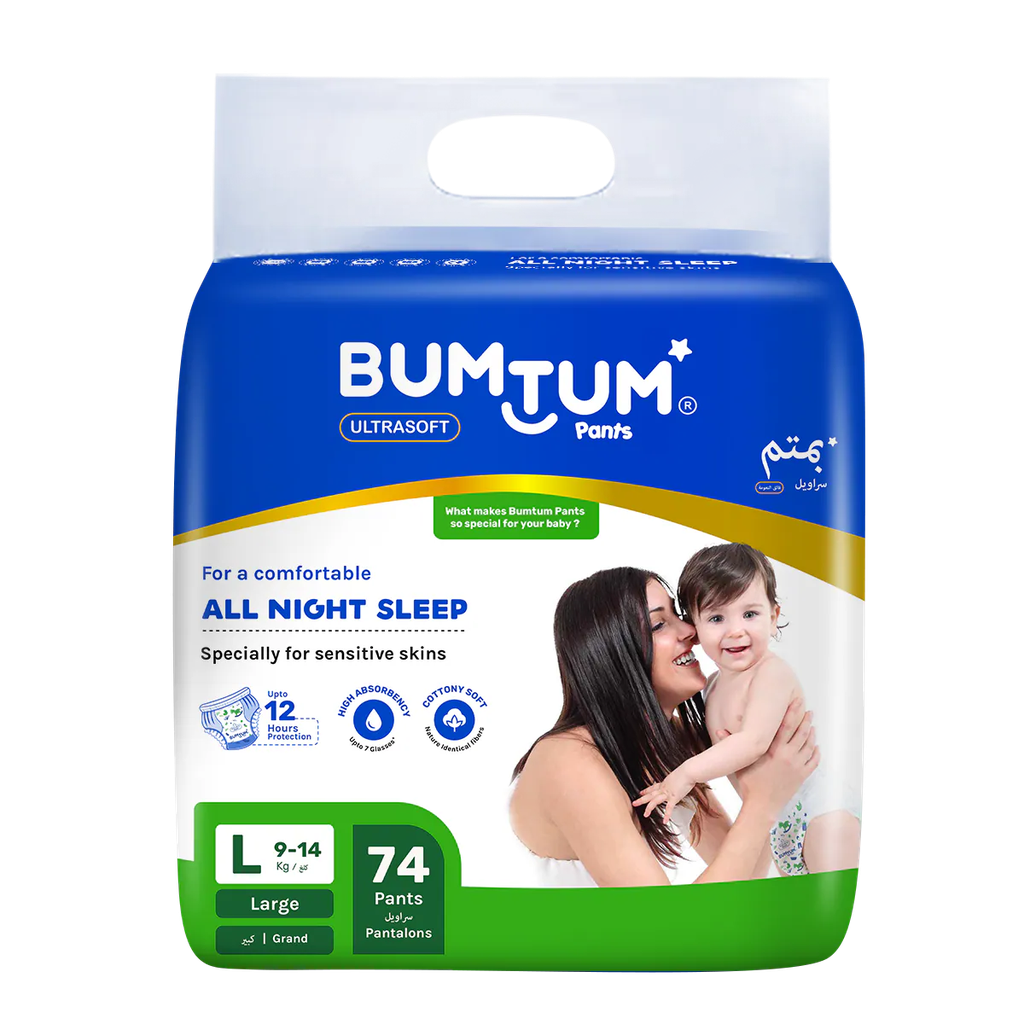 Bumtum Baby Diaper Pants, Large Size, 74 Count, Double Layer Leakage Protection, Aloe Vera (Pack of 1)