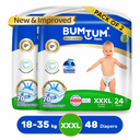 Bumtum Baby Diaper Pants, XXXL Size, 48 Count, Double Layer Leakage Protection Infused With Aloe Vera, Cottony Soft High Absorb Technology (Pack of 2)