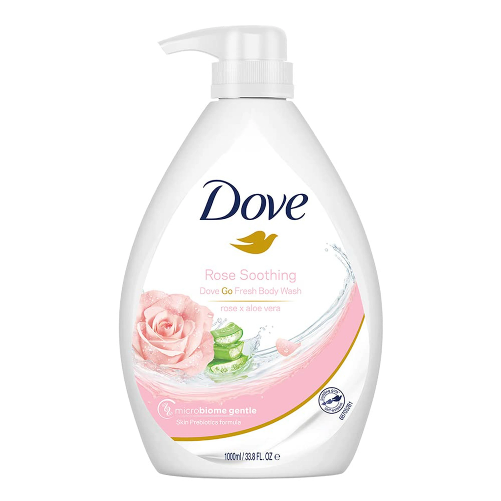Dove Soothing Rose & Aloe Vera Body Wash Pump Bottle, Go Fresh Nourishing Shower Gel with Refreshing Scent, 1L