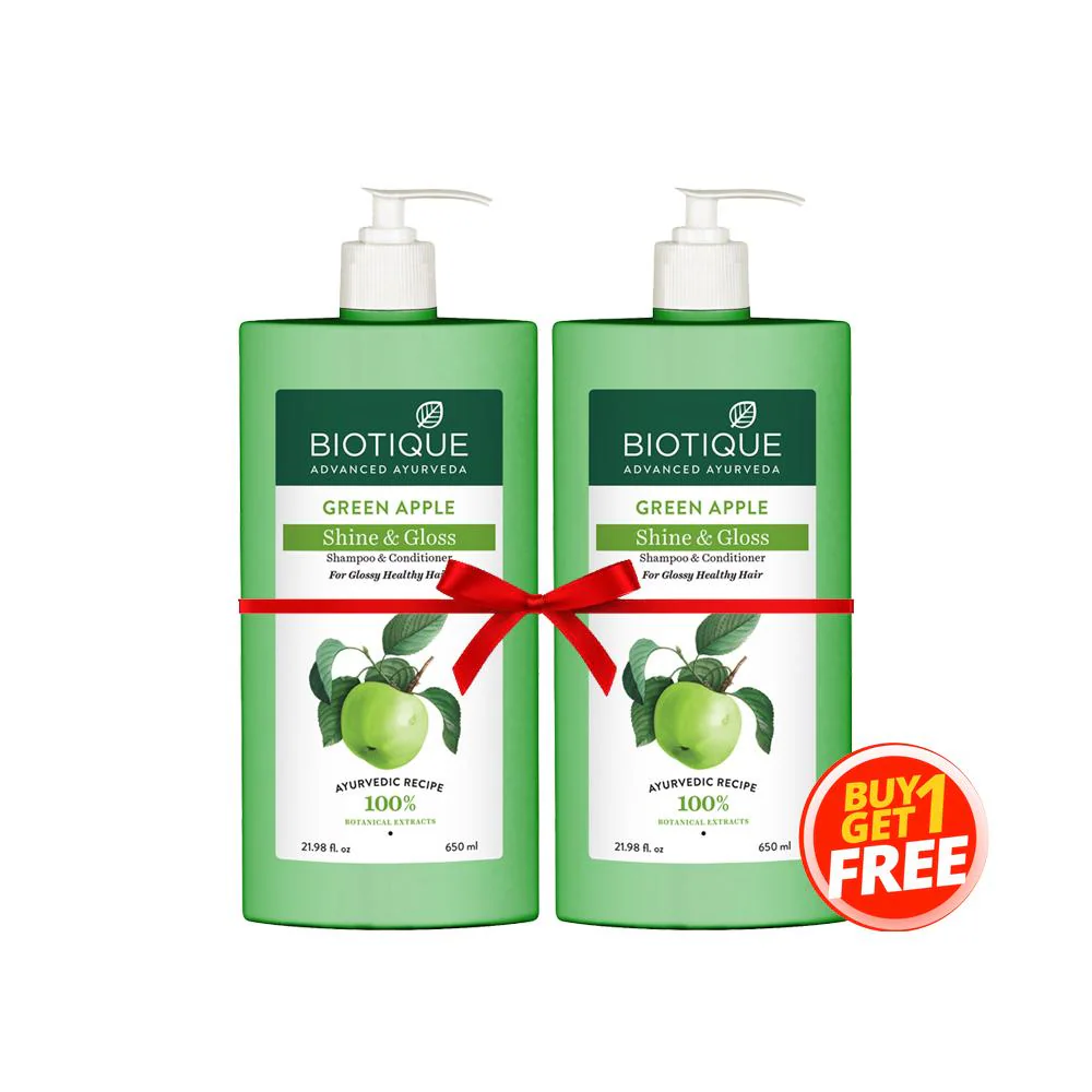 Biotique Green Apple Shine & Gloss Shampoo with Conditioner 650 ml - Buy 1 Get 1 FREE