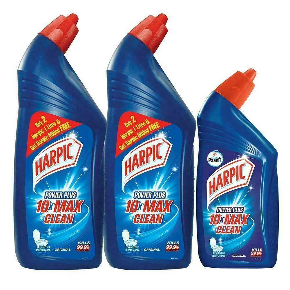 Harpic Power Plus Original Disinfectant Toilet Cleaner 1 L + 1 L (Get 500 ml Free)