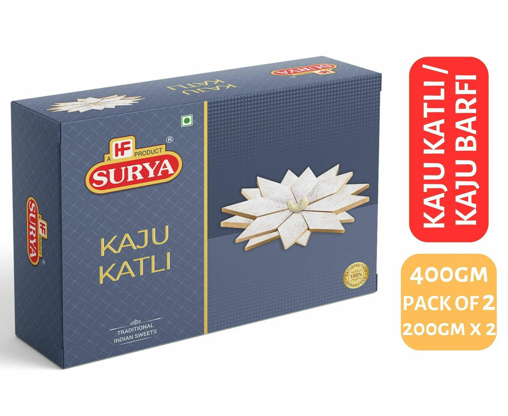 HF, Surya 400g Kaju Katli (Pack Of 2; 200g x 2) |Kaju Barfi |Indian Sweet