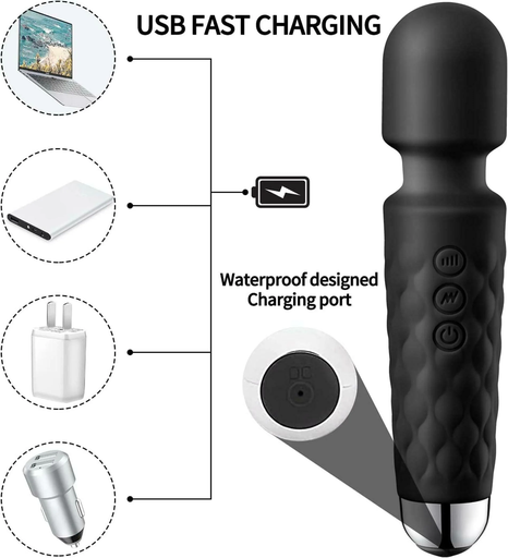 NEPROENT Rechargeable Body Massager for Women and Men / Handheld Waterproof Vibrate Wand Massage Machine with 20 Vibration Modes - 8 Speeds (Black)