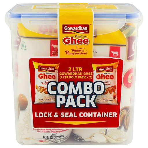 Gowardhan Cow Ghee 1 L (Pack of 2) Pouch With Lock & Seal Container